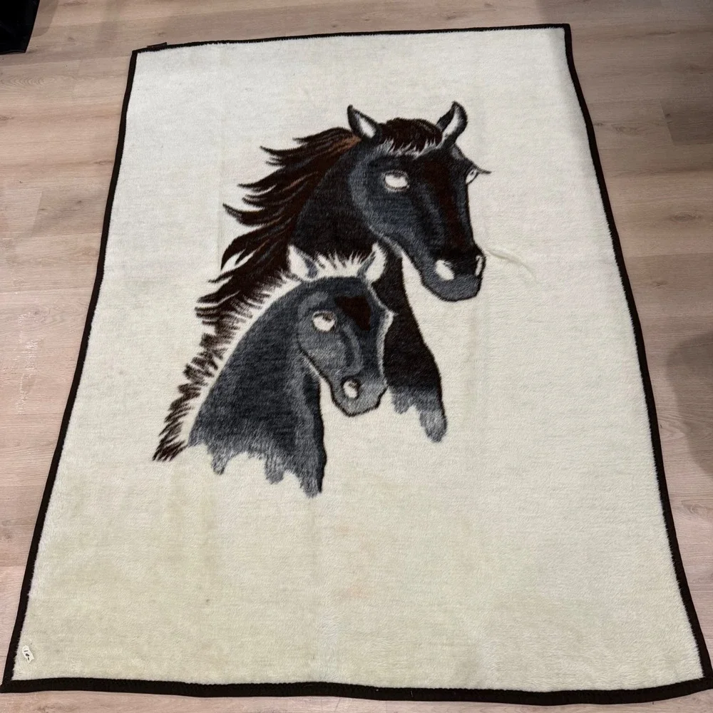 Vintage Biederlack Horse Blanket Equestrian Western Cabincore Cozy soft Germany
